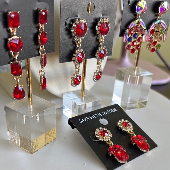 Saks Fifth Avenue Red and Gold Women's Earrings Set - Picture 3 of 4